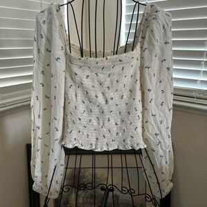 Arizona Jean Co. Smocked Floral Bubble Sleeve Blouse